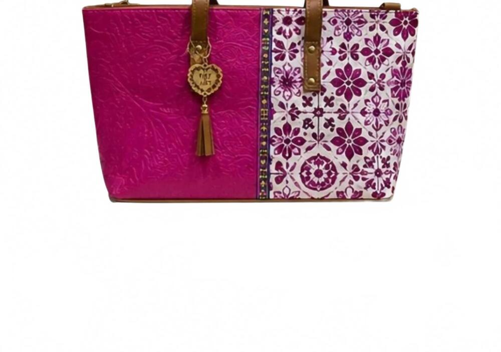 NEW GMCE GLOBAL TRADING women's barco artesanal embossed floral tote bag in hot